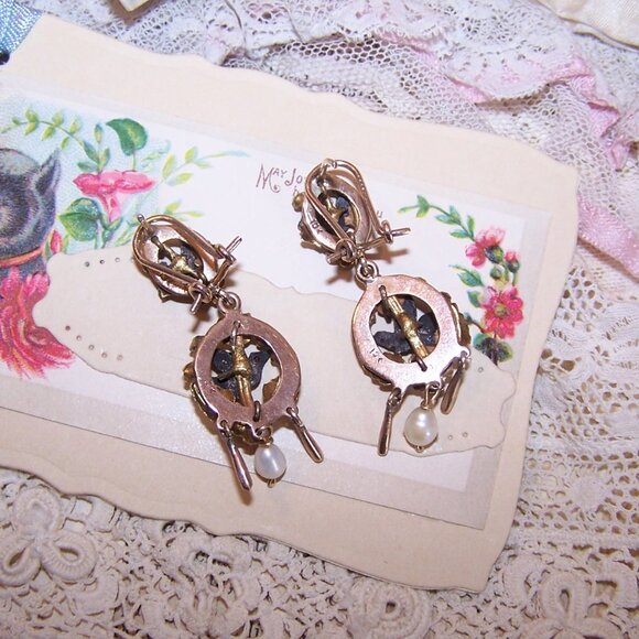 Victorian Revival Mexican 10K Gold Fine Silver Turquoise Dangle Earrings - Picture 8 of 8